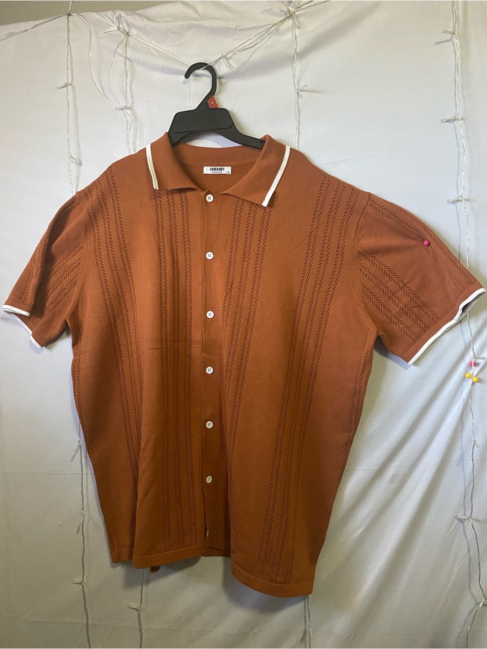 Brown Knit Polo Button-Up Shirt - Classic Short Sleeve